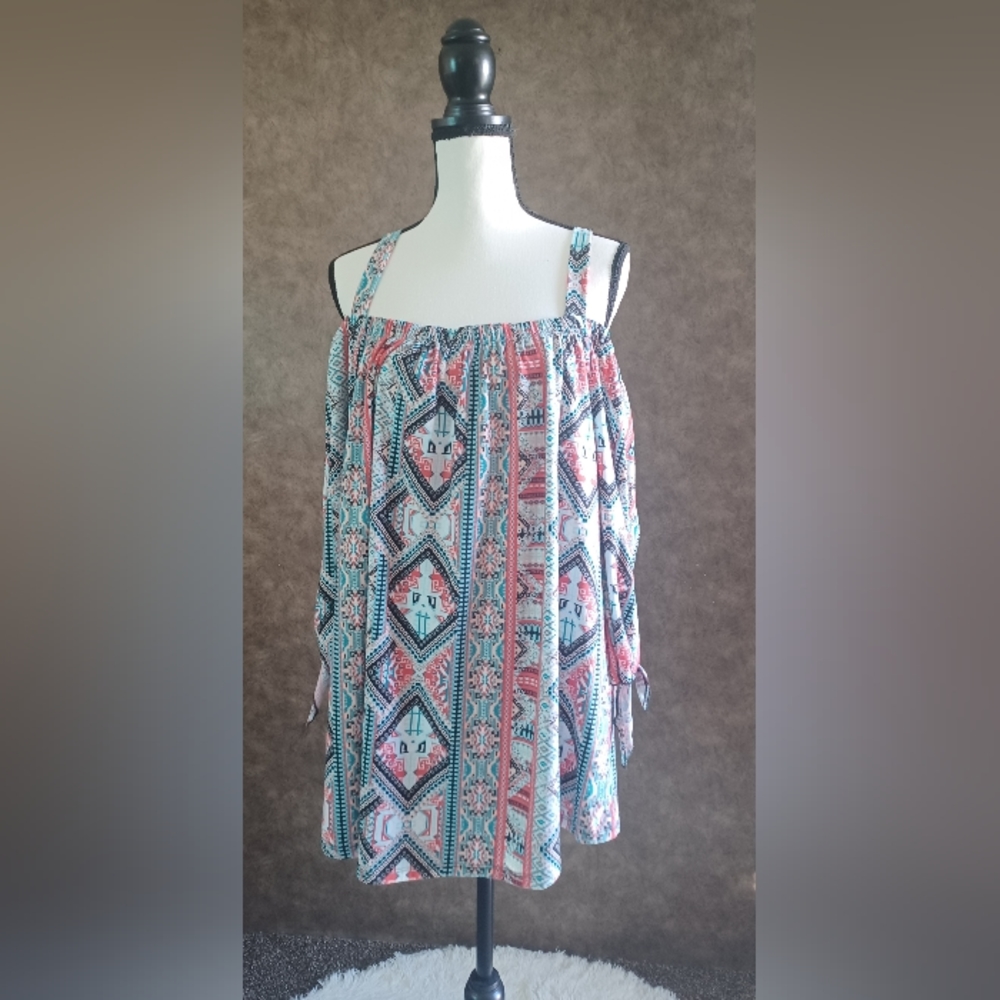Women's New Plus Size Multicolor Long Sleeve Tunic Top With Cut Out Size 3X